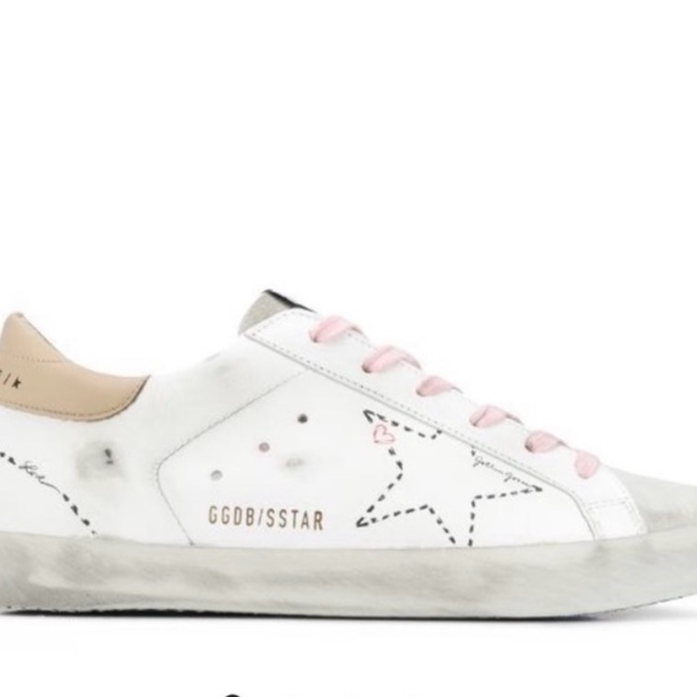 Golden Goose Superstar Rare Scribble Sneakers Arctic White with Pink Laces 38/8 - Picture 2 of 9